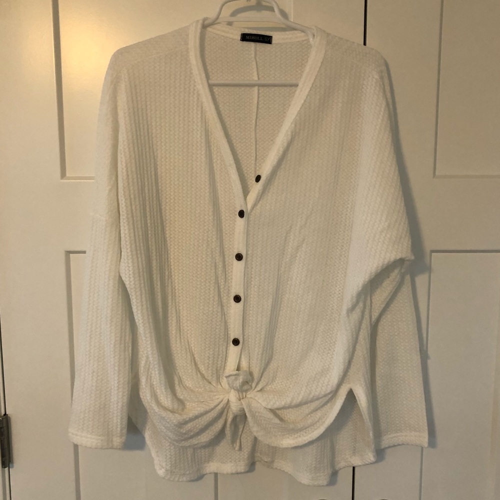 White button up top with tie front, size L